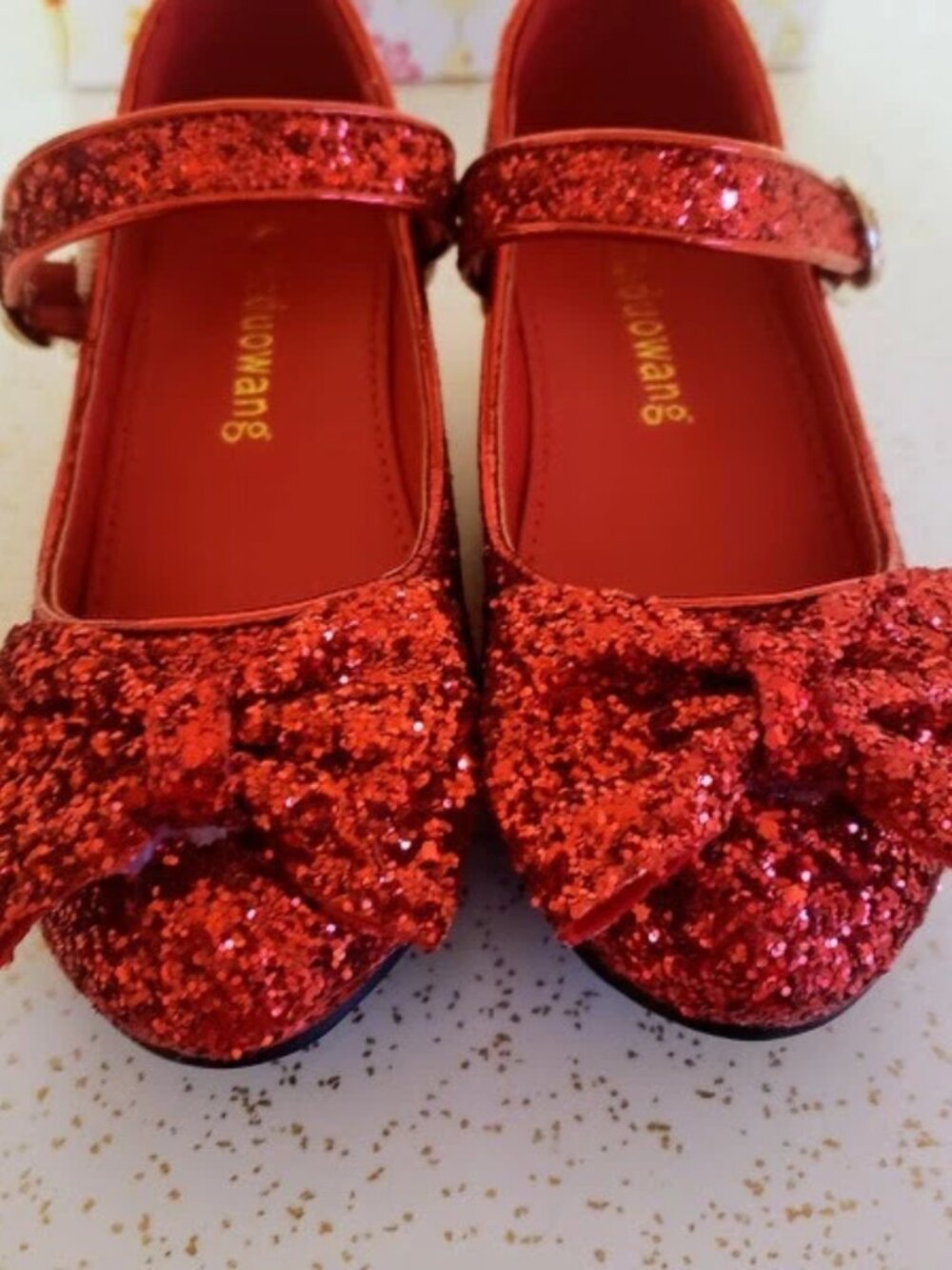 Girls Red Glitter Dress Shoes Size 1 Low Heel Princess Shoes Kids